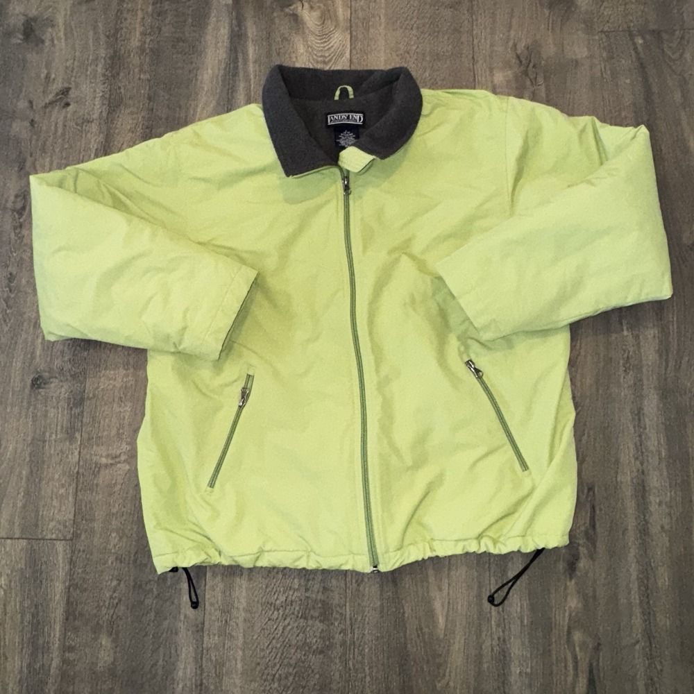 Lands' End Winter Coat‎ Women's Size L Green Fleece Lined Aircore200 Pockets
